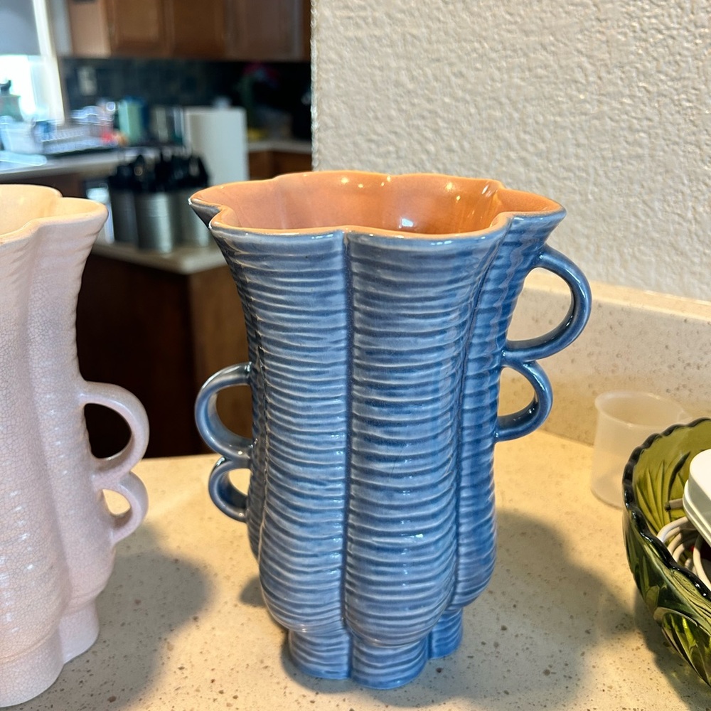 Red Wing Pottery #1111 Blue Ceramic Vase with Handles